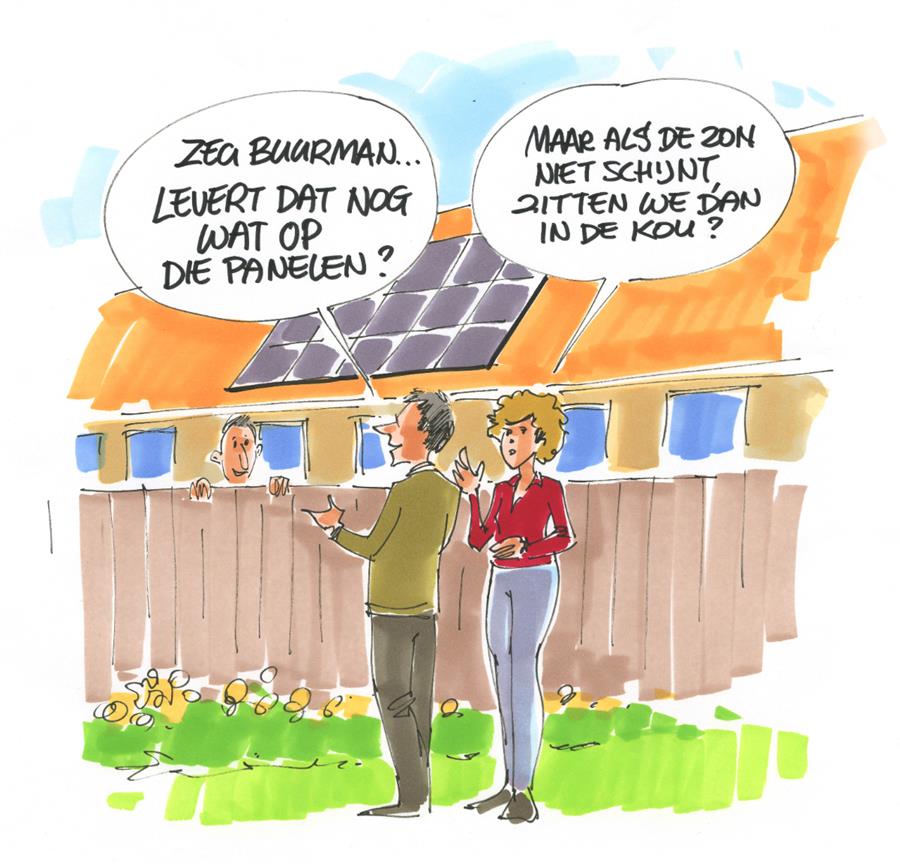 Illustratie gesprek buren over zonnepanalen